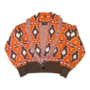 Woman's Cider Cardigan Sweater Cropped Fringe Boho Aztec Western Size Small